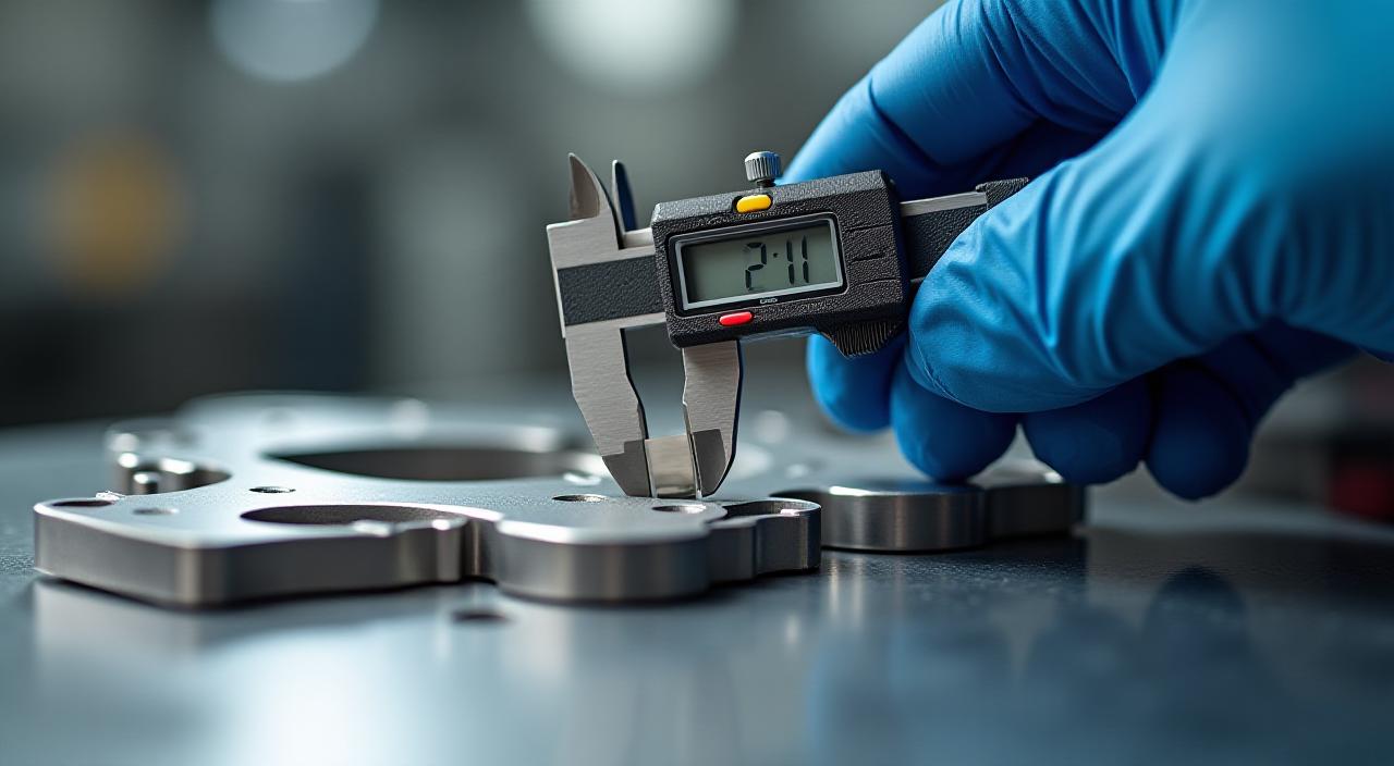 Close-up of a precision metal component undergoing inspection