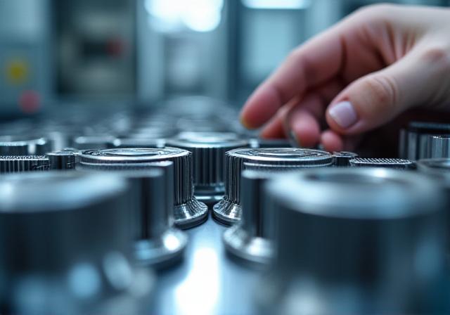 Close up of high precision metal components being inspected